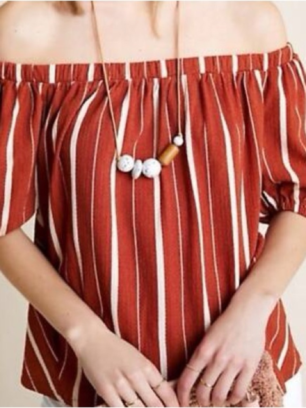 Anthropologie Elodie Rust Striped Off-Shoulder Blouse Small